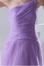 Organza One Shoulder Long Dress with Crisscross Ruched Bodice