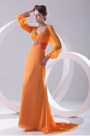 Chiffon V Neckline Column Illusion Dress