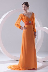 Chiffon V Neckline Column Illusion Dress