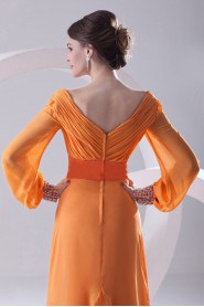 Chiffon V Neckline Column Illusion Dress