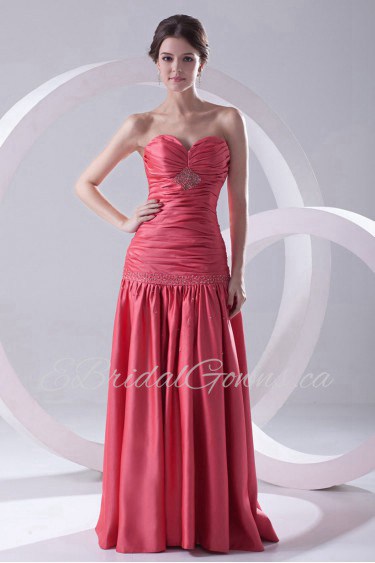 Sweetheart Floor Length Satin Dress with Directionally Ruched Bodice