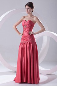Sweetheart Floor Length Satin Dress with Directionally Ruched Bodice