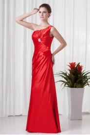 Satin Asymmetrical Sheath Dress with Directionally Ruched Bodice