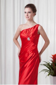 Satin Asymmetrical Sheath Dress with Directionally Ruched Bodice