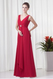 Chiffon V Neckline Column Dress with Embroidery