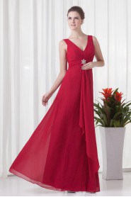 Chiffon V Neckline Column Dress with Embroidery