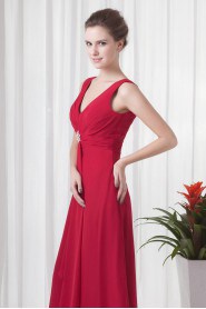 Chiffon V Neckline Column Dress with Embroidery