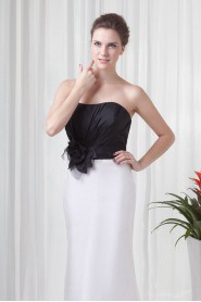 Satin Strapless Sheath Dress with Hand-made Flower