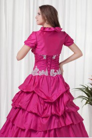 Taffeta V Neckline A Line Dress with Embroidered and Jacket