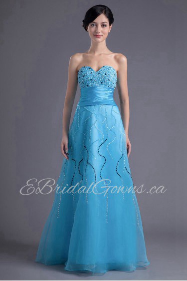 Organza Sweetheart A Line Dress with Sash and Sequins