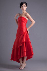 Satin Strapless Sheath Ankle-Length Dress with Gathered Ruched Bodice