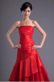 Satin Strapless Sheath Ankle-Length Dress with Gathered Ruched Bodice