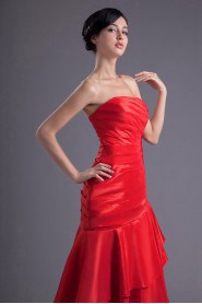 Satin Strapless Sheath Ankle-Length Dress with Gathered Ruched Bodice