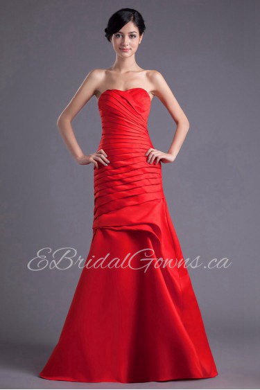 Satin Sweetheart A Line Dress with Gathered Ruched Bodice