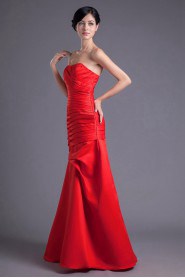 Satin Sweetheart A Line Dress with Gathered Ruched Bodice