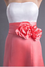 Satin Strapless A Line Ankle-Length Dress with Hand-made Flowers