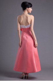 Satin Strapless A Line Ankle-Length Dress with Hand-made Flowers