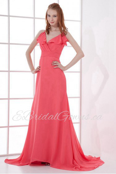 Chiffon V Neckline Empire Swee Train Dress with Sash