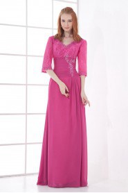 Chiffon V Neckline Sheath Dress with Half Sleeves