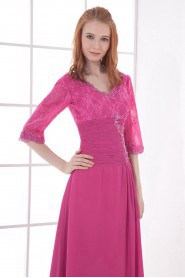 Chiffon V Neckline Sheath Dress with Half Sleeves