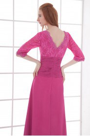 Chiffon V Neckline Sheath Dress with Half Sleeves