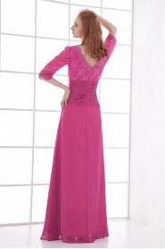 Chiffon V Neckline Sheath Dress with Half Sleeves