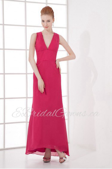 Chiffon V Neckline Column Ankle-Length Dress