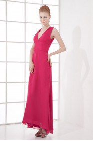 Chiffon V Neckline Column Ankle-Length Dress