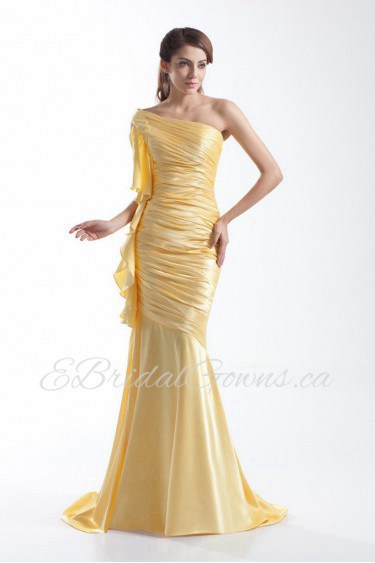 Silk Asymmetrical Sheath Dress with Directionally Ruched Bodice