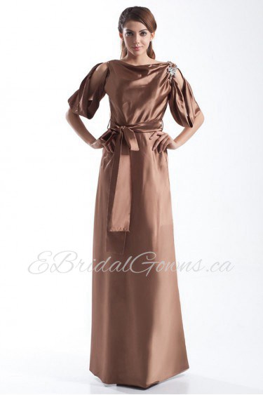 Satin Portrait Column Dress with Sash