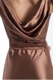 Satin Portrait Column Dress with Sash