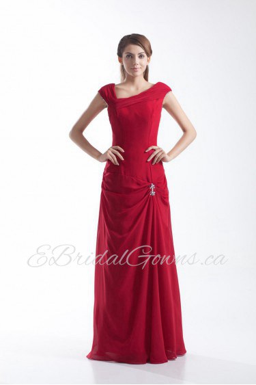 Chiffon Asymmetrical Column Dress with Embroidery