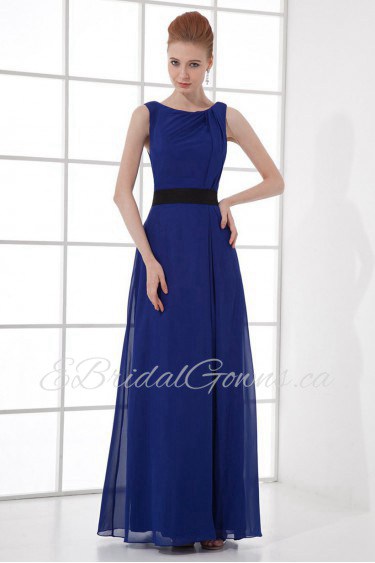 Chiffon Scoop Column Dress with Sash