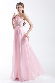 Chiffon Asymmetrical Column Dress with Embroidery