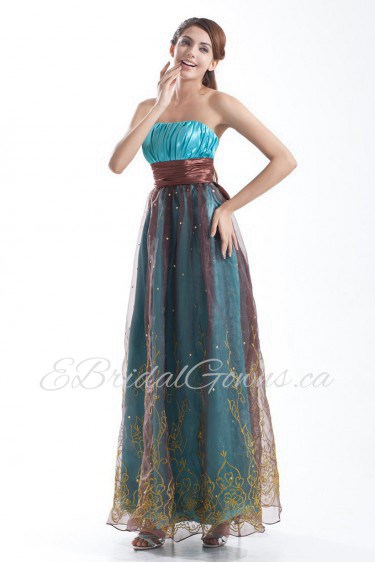 Organza Strapless Dress with Embroidery