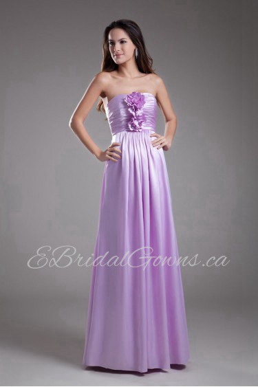 Satin Strapless A Line Dress with Hand-made Flower