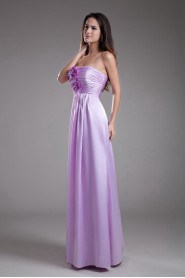 Satin Strapless A Line Dress with Hand-made Flower