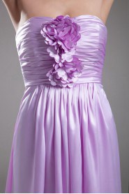 Satin Strapless A Line Dress with Hand-made Flower