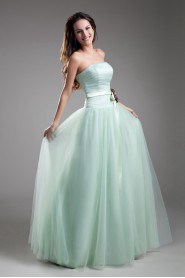 Net Strapless A Line Dress with Sash