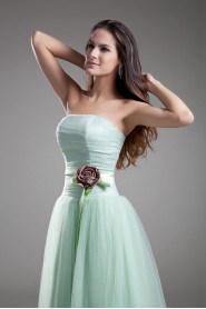 Net Strapless A Line Dress with Sash