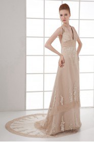 Organza V Neckline Empire Dress with Embroidery