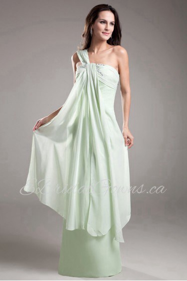 Chiffon One Shoulder Column Dress with Embroidery