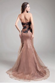 Organza Strapless Sheath Dress with Embroidery