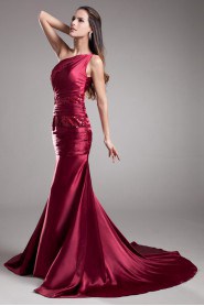 Satin Asymmetrical Sheath Dress with Embroidery