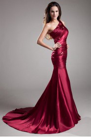 Satin Asymmetrical Sheath Dress with Embroidery