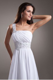 Chiffon One Shoulder Empire Dress with Embroidery