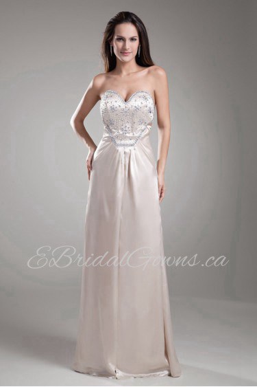 Satin Sweetheart Column Dress with Embroidery