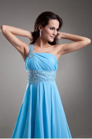 Chiffon One Shoulder Column Dress with Embroidery