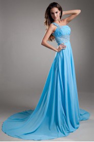 Chiffon One Shoulder Column Dress with Embroidery