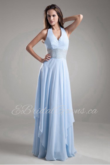 Chiffon V-Neck Column Dress with Embroidery